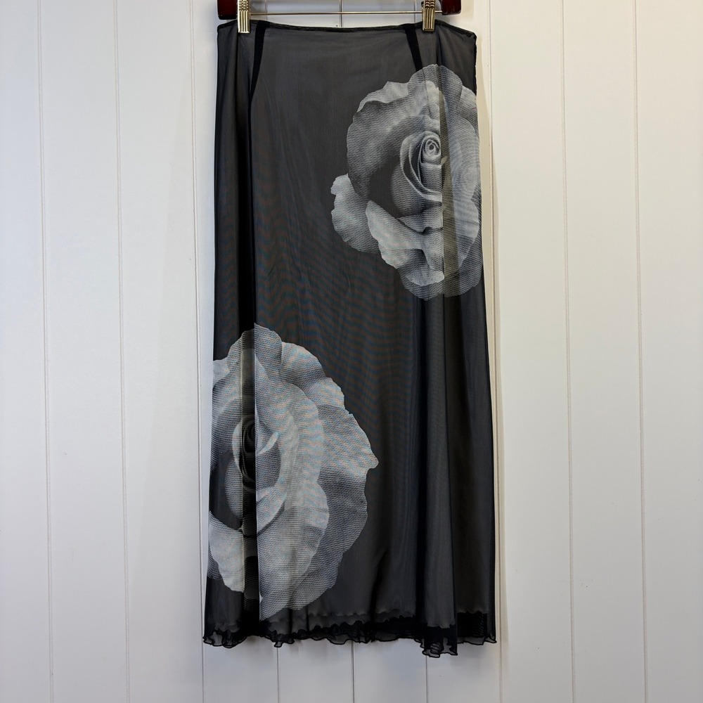 Vintage Clea Y2K Fairy Grunge Rose Maxi Skirt Women Size L Romantic Goth 90s
